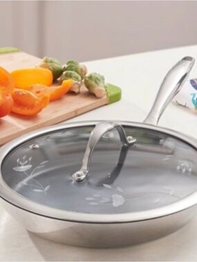 Princess House Stainless Steel 10” Nonstick Skillet with Glass Lid